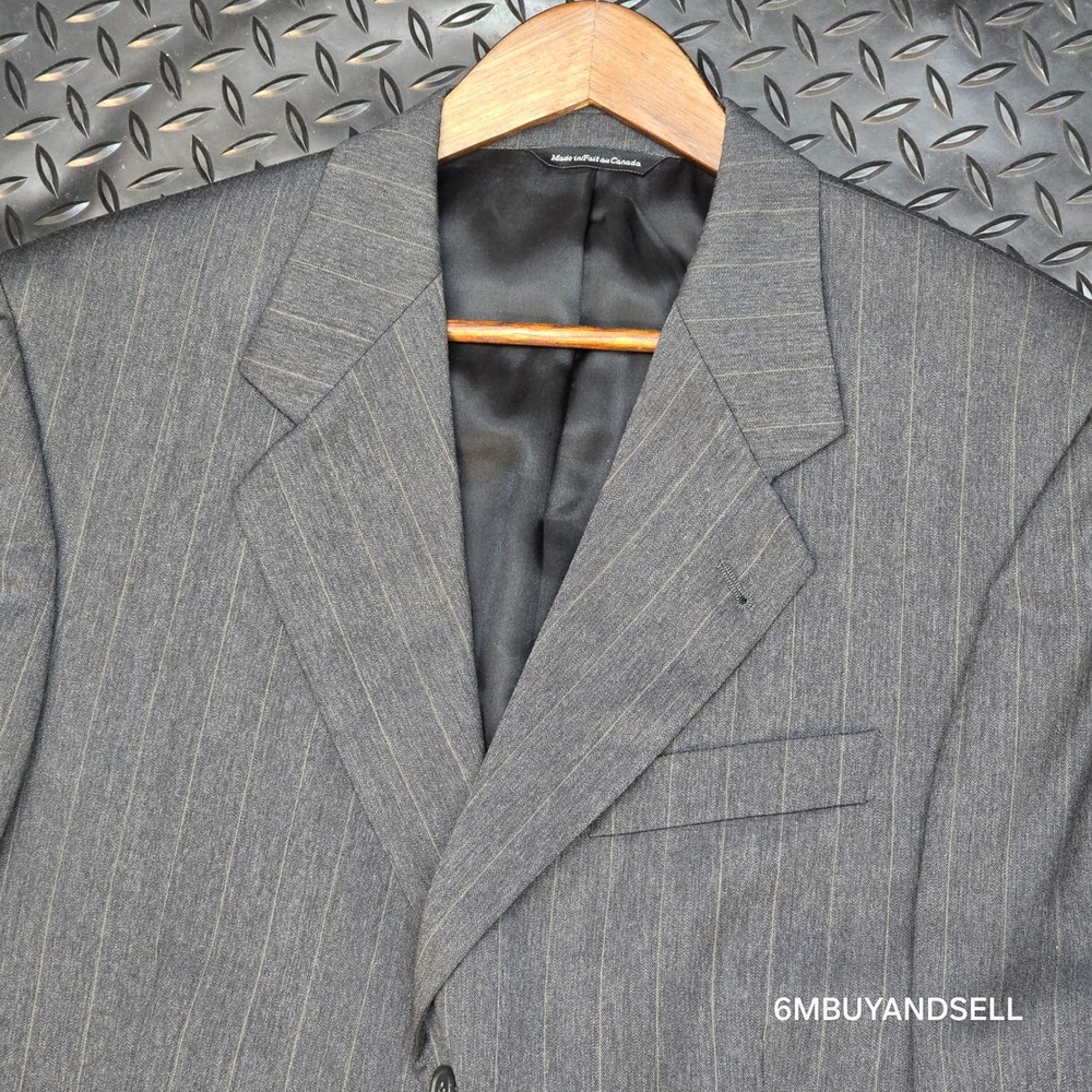 Paul Dione Mens Grey Pinstripe Pure Virgin Wool 3 Button Blazer Jacket Canada 44 - Picture 11 of 14